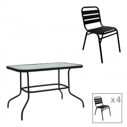 Dining table Valor-Sussie pakoworld set of 5 pcs metal black-glass 110x60x70cm Dining table Valor-Sussie pakoworld set of 5 pcs metal black-glass 110x60x70cm