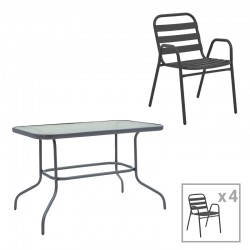 Dining table Valor-Sussie pakoworld set of 5 pieces anthracite metal-glass 110x60x70cm Dining table Valor-Sussie pakoworld set of 5 pieces anthracite metal-glass 110x60x70cm