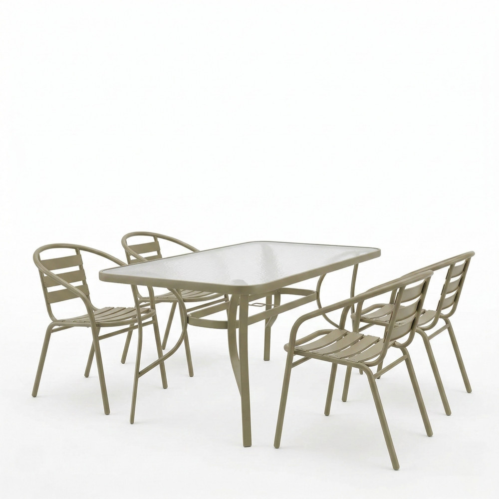 Dining table Tade-Ensure pakoworld 5pcs metal-glass in champagne color 140x80x70cm