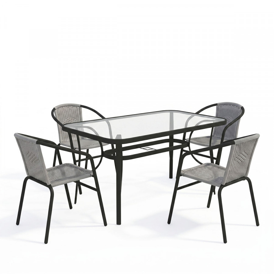 Dining table Obbi-Ensure pakoworld 5pcs metal-glass in black color 140x80x70cm