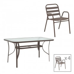 Dining table Sussie-Ensure pakoworld 5pcs metal-glass in brown color 120x70x70cm Dining table Sussie-Ensure pakoworld 5pcs metal-glass in brown color 120x70x70cm