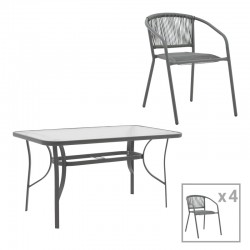 Dining set 5pcs Ensure-Lindaria pakoworld metal-glass dark grey 140x80x70cm Dining set 5pcs Ensure-Lindaria pakoworld metal-glass dark grey 140x80x70cm