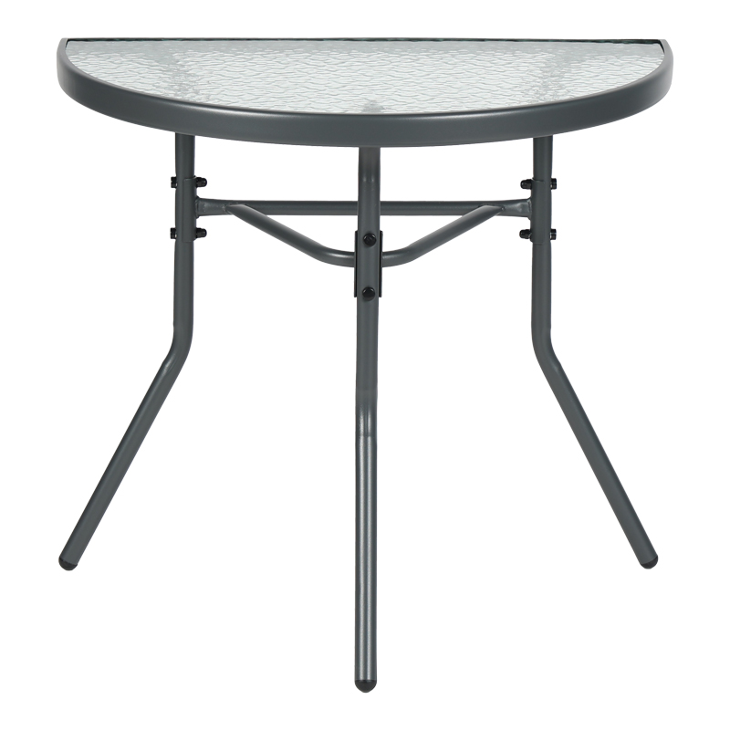 Τραπέζι ημικυκλικό Bion pakoworld γυαλί-μέταλλο σε ανθρακί απόχρωση 70x40x65εκ