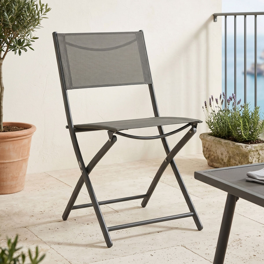 Foldable chair Jeve pakoworld anthracite metal with champagne textilene 46x51x81cm