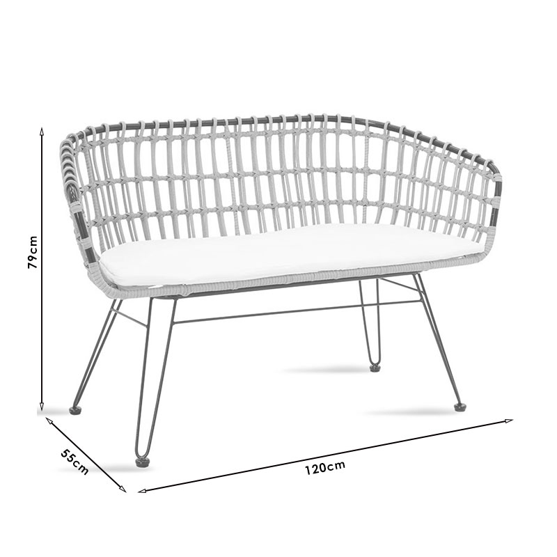 Καναπές 2θέσιος Naoki pakoworld μέταλλο μαύρο-pe γκρι 120x55x79εκ