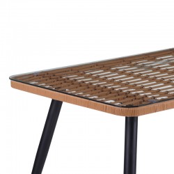 Naoki Pakoworld Glass-pe rattan Table in Natural Wood Finish with Black Legs 140x80x78cm Naoki Pakoworld Glass-pe rattan Table in Natural Wood Finish with Black Legs 140x80x78cm