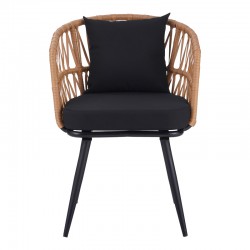 Naoki Pakoworld Armchair pe rattan -metal in Natural Finish with Black Legs/Cushion 62x60x80cm Naoki Pakoworld Armchair pe rattan -metal in Natural Finish with Black Legs/Cushion 62x60x80cm
