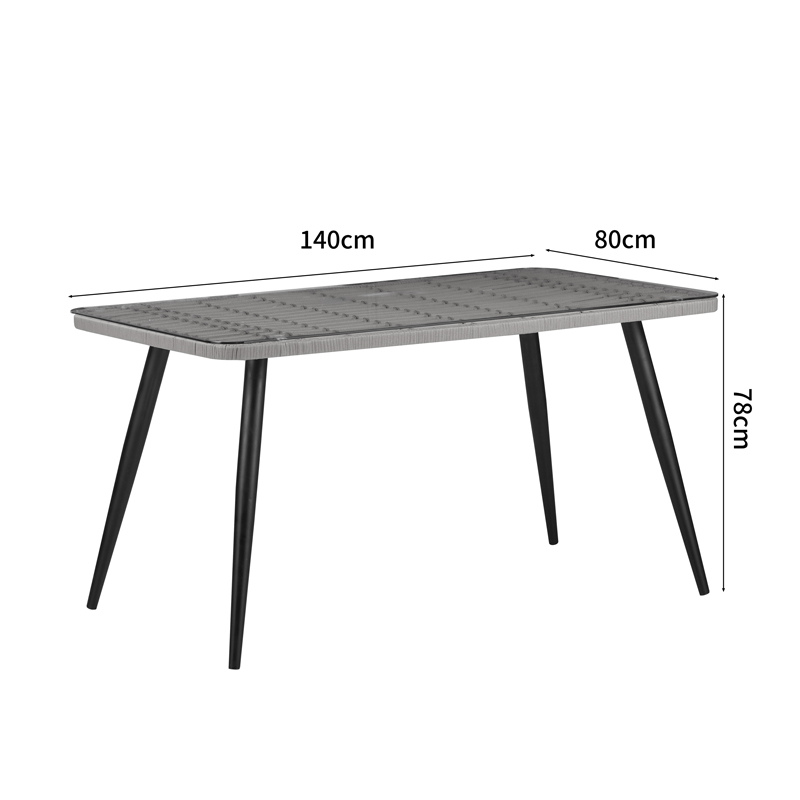 Naoki dining table set of 5 pieces pakoworld glass-pe rattan in natural shade with black legs 140x80x78cm