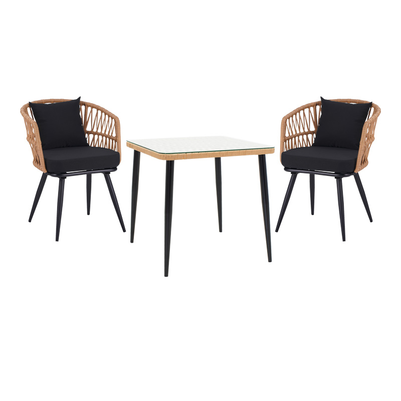 Naoki dining table set of 3 pcs pakoworld metal black-pe natural-glass 80x80x78cm Naoki dining table set of 3 pcs pakoworld metal black-pe natural-glass 80x80x78cm