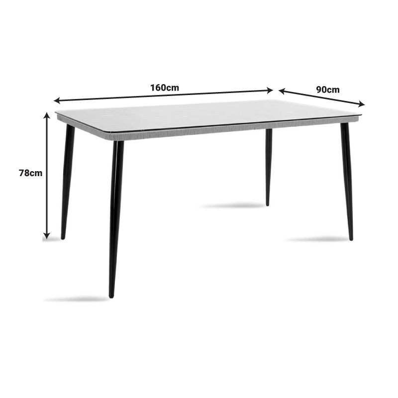 Dining table Naoki-Tanish set of 7 pieces pakoworld metal black-pe natural-glass 160x90x78cm