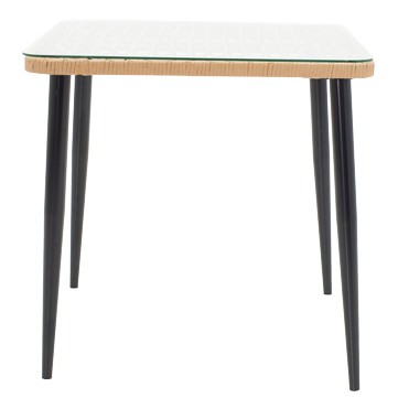 Τραπεζαρία Naoki-Tanish σετ 3 τεμ pakoworld μέταλλο μαύρο-pe φυσικό-γυαλί 80x80x78εκ