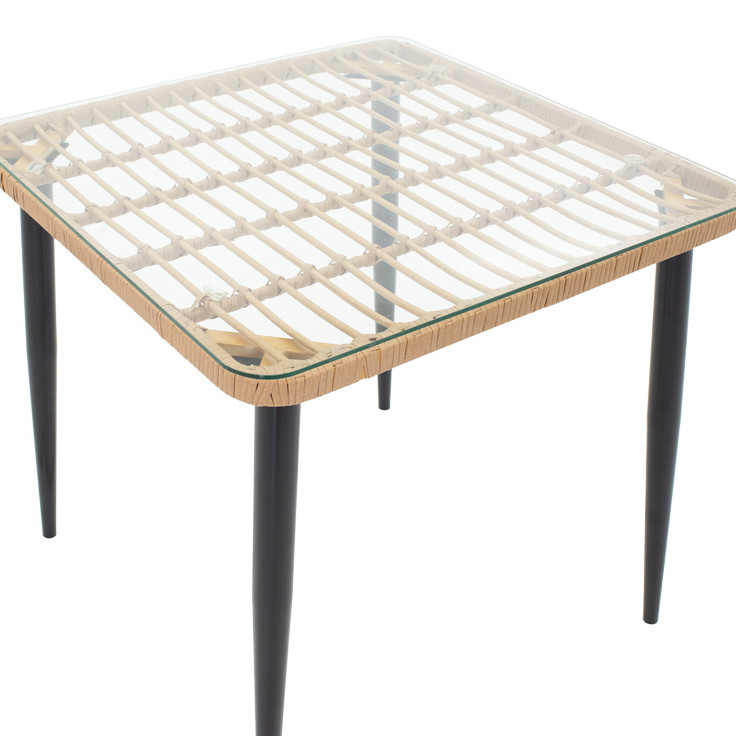 Naoki-Tanish dining table set of 3 pcs pakoworld metal black-pe natural-glass 80x80x78cm