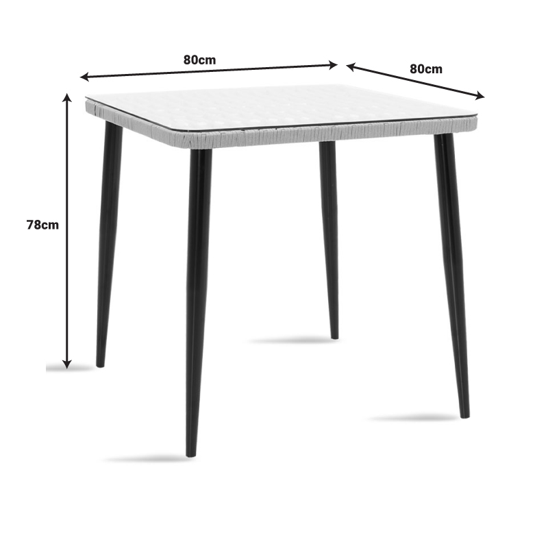 Naoki-Tanish dining table set of 3 pcs pakoworld metal black-pe natural-glass 80x80x78cm