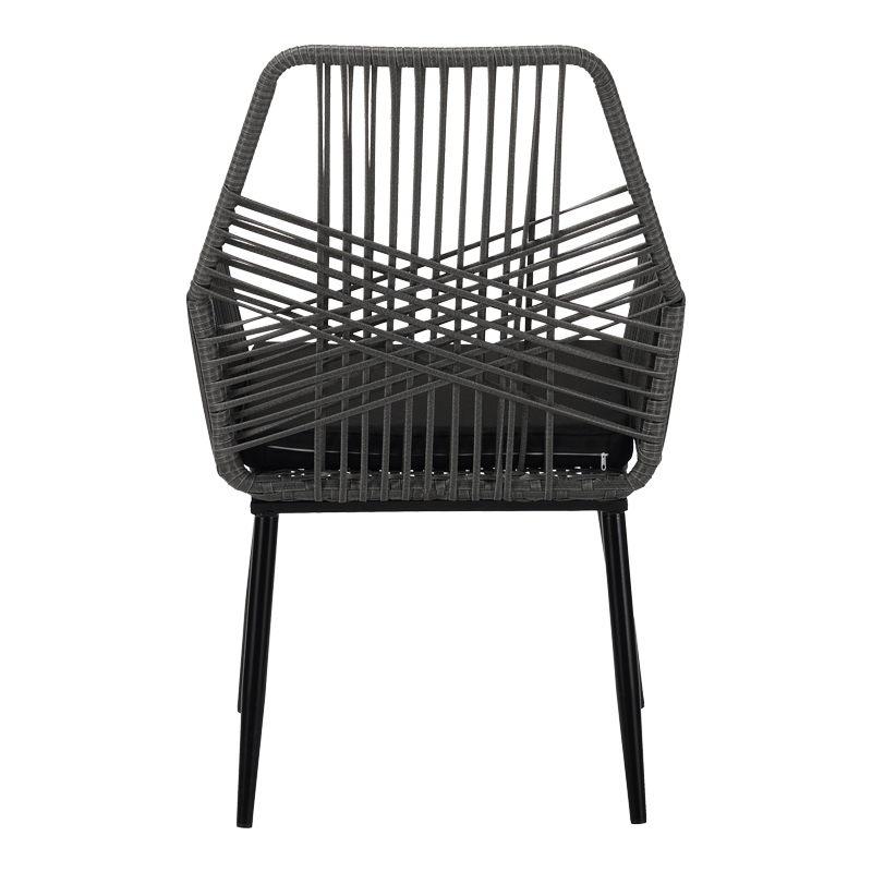 Πολυθρόνα Tanish pakoworld pe rattan σε γκρι απόχρωση με μαύρα μεταλλικά πόδια 58x58.5x87εκ