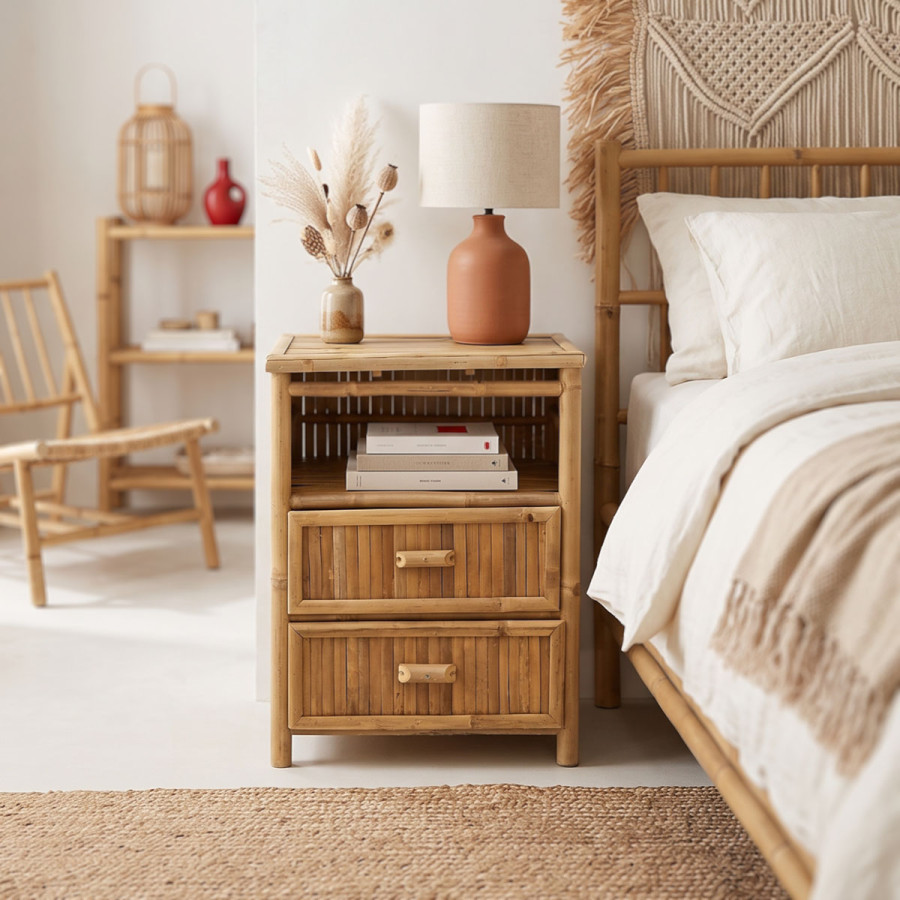 Κομοδίνο Ofra pakoworld bamboo φυσικό 56x46x69εκ