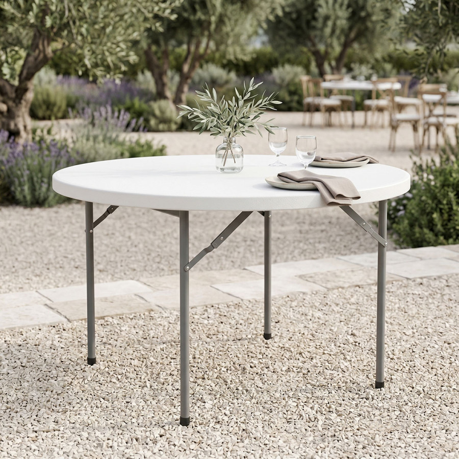 Foldable Comfort pakoworld catering table white round D120x74cm