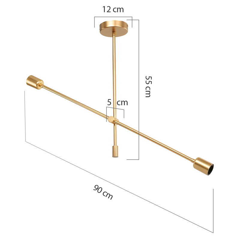 Φωτιστικό οροφής δίφωτο PWL-1157 pakoworld E27 χρυσό 90x90x55εκ