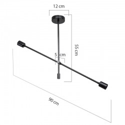 Φωτιστικό οροφής δίφωτο PWL-1157 pakoworld E27 μαύρο 90x90x55εκ