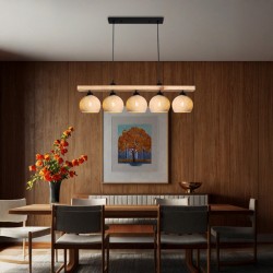 Five-light ceiling lamp Salote pakoworld E27 in brown-cream shade 100x18x24cm Five-light ceiling lamp Salote pakoworld E27 in brown-cream shade 100x18x24cm