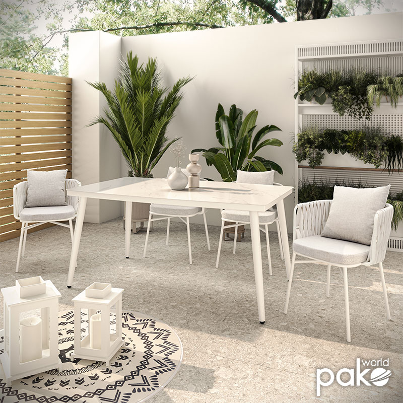 Πολυθρόνα κήπου Zeren pakoworld μέταλλο λευκό-pe rattan ύφασμα γκρι