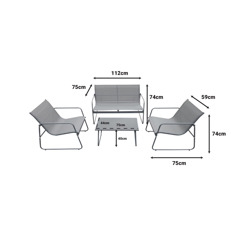 Veranda living room set of 4 pieces metal and textilene in anthracite shade Veranda living room set of 4 pieces metal and textilene in anthracite shade