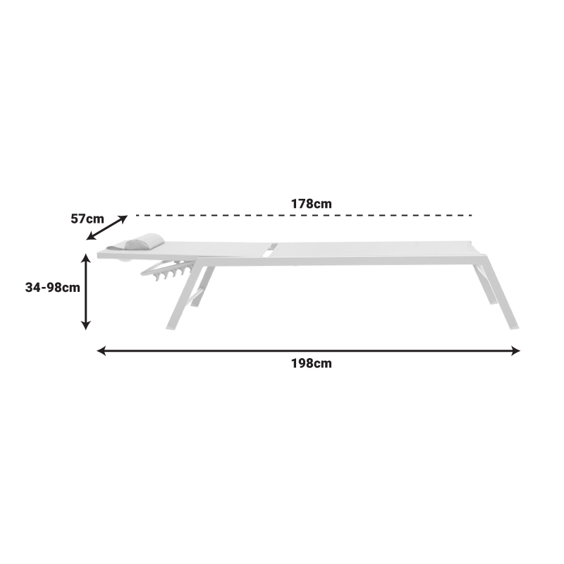 Sunbed Kiara pakoworld aluminium white-beige textilene Sunbed Kiara pakoworld aluminium white-beige textilene