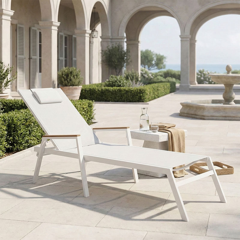 Sunbed with arms Koby pakoworld aluminium white-beige textilene