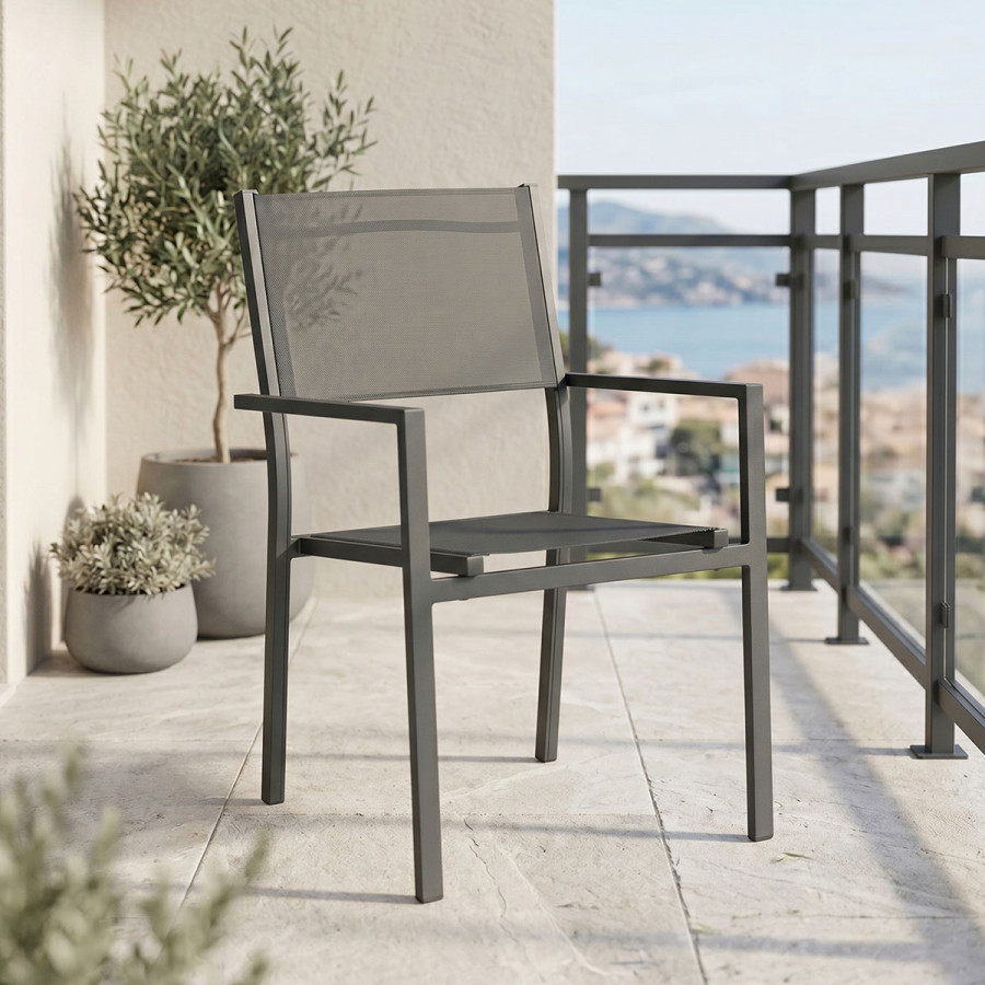 Stackable armchair Moly pakoworld anthracite aluminum-textilene 61x56.5x87.5cm
