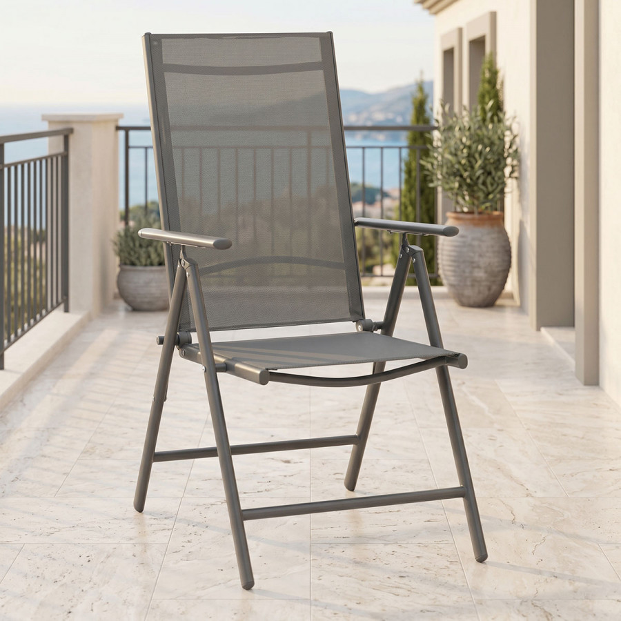 Armchair Candor pakoworld anthracite metal and gray textilene 51.5x63.5x107cm