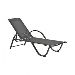 Lounger with arms Attain pakoworld aluminum and textilene in dark gray shade 200x62x35 Lounger with arms Attain pakoworld aluminum and textilene in dark gray shade 200x62x35