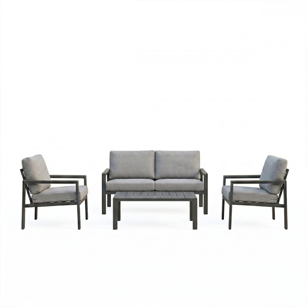 Fashionable pakoworld living room set of 4 pieces fabric in gray shade and aluminum in anthracite shade