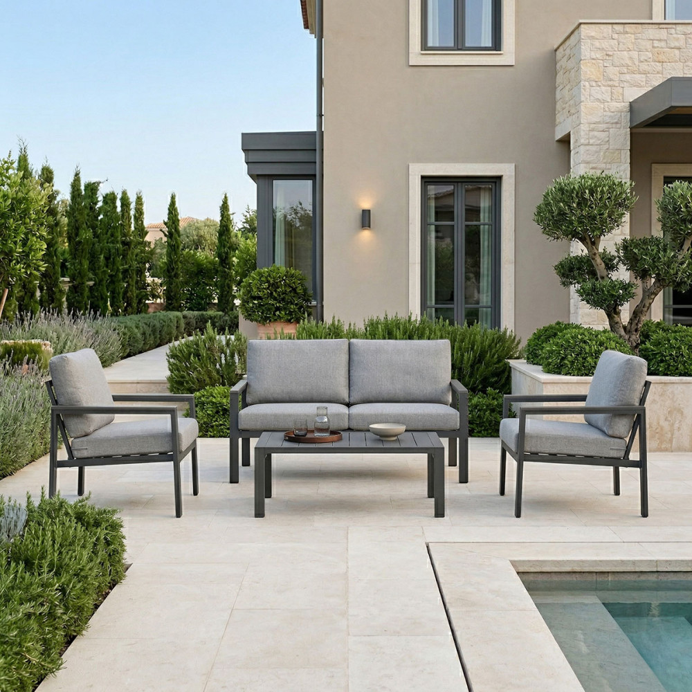 Fashionable pakoworld living room set of 4 pieces fabric in gray shade and aluminum in anthracite shade