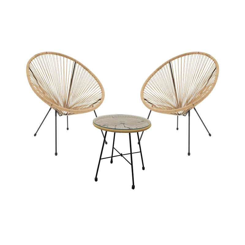 Acapulco Ι pakoworld set of 3 black metal-natural rattan-glass D50X50cm Acapulco Ι pakoworld set of 3 black metal-natural rattan-glass D50X50cm