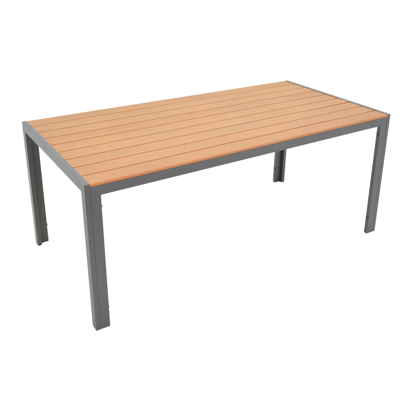 Dining table Nares-Vitality B set of 7 pakoworld anthracite aluminum and plywood in natural color 180x90x72.5cm Dining table Nares-Vitality B set of 7 pakoworld anthracite aluminum and plywood in natural color 180x90x72.5cm