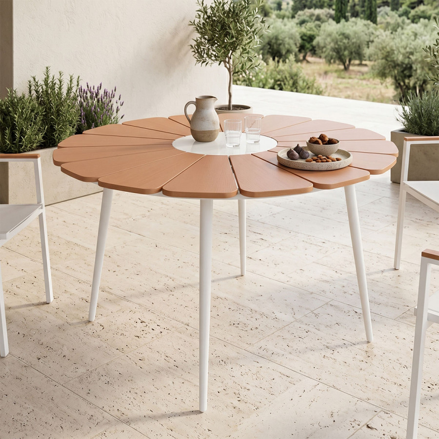 Pinap table pakoworld white aluminum and plywood in a natural shade D110x74cm