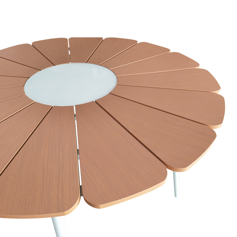 Pinap-Dashiell dining table set of 5 pcs pakoworld white aluminum and plywood in natural shade Φ110x74cm