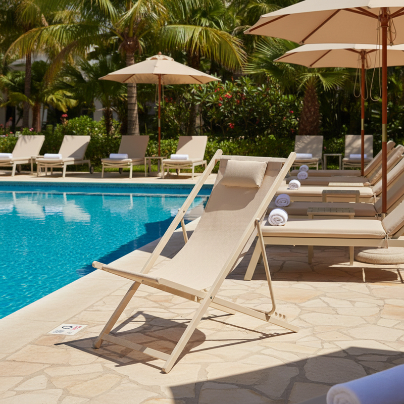 Σεζλόνγκ επαγγελματική Corte pakoworld σαμπανί αλουμινίου με textilene σε καφέ απόχρωση