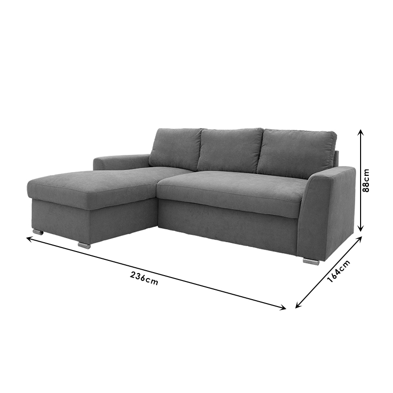 Corner sofa-bed left corner Belle pakoworld fabric anthracite 236x164x88cm Corner sofa-bed left corner Belle pakoworld fabric anthracite 236x164x88cm