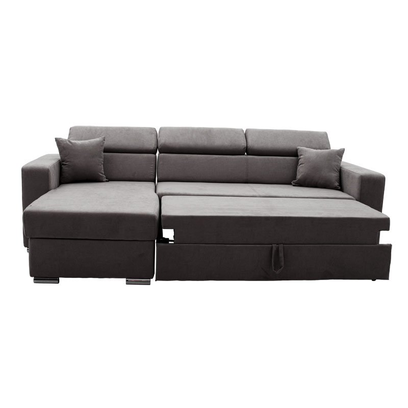 Γωνιακός καναπές-κρεβάτι αναστρέψιμος Lura pakoworld ανθρακί 255x162x75-90εκ