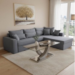 Corner reversible sofa Venzie  pakoworld grey color fabric 283x214x83cm