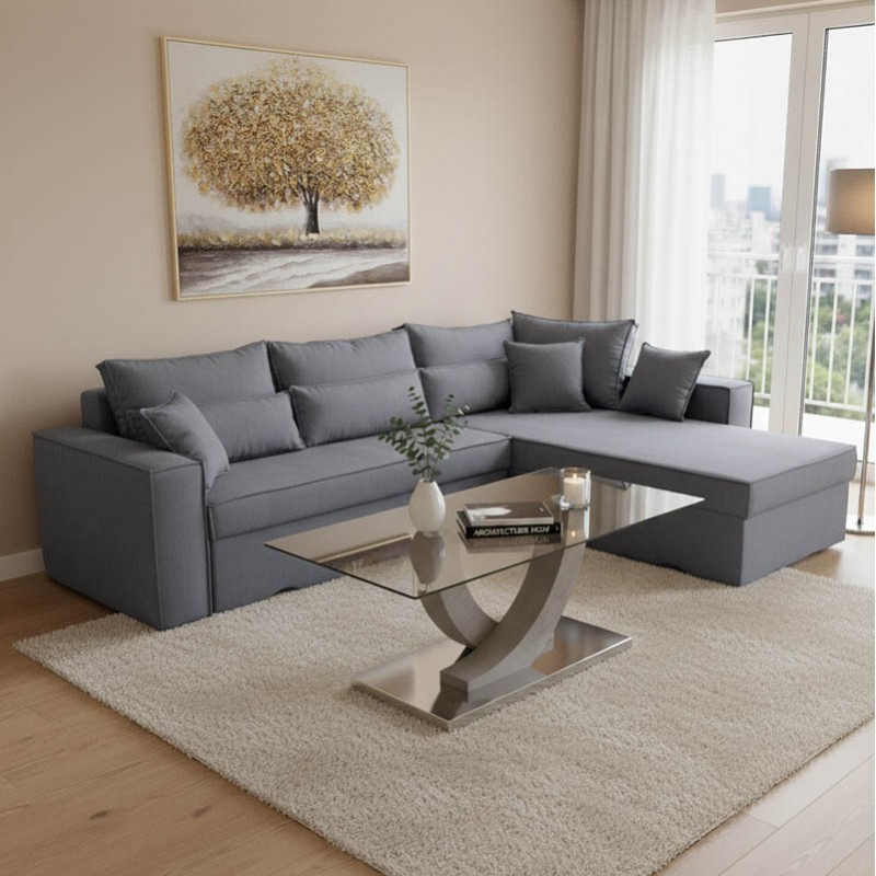 Corner reversible sofa Venzie  pakoworld grey color fabric 283x214x83cm