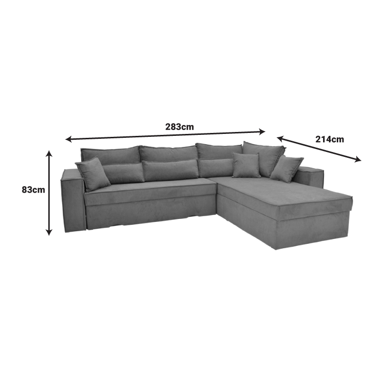 Corner reversible sofa Venzie  pakoworld grey color fabric 283x214x83cm