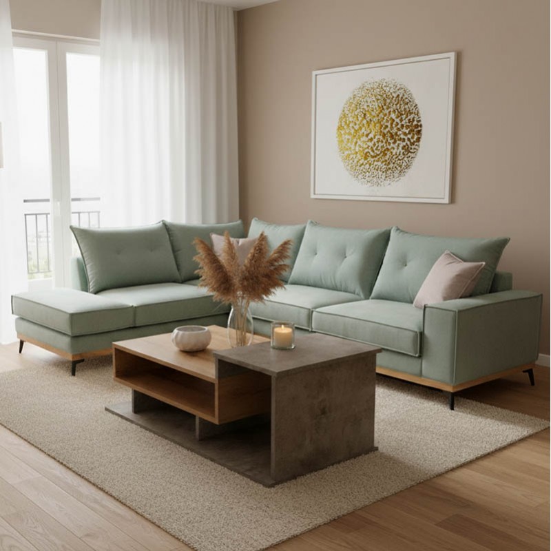 Corner sofa Luxury II pakoworld right corner fabric ciel-cream 290x235x95cm