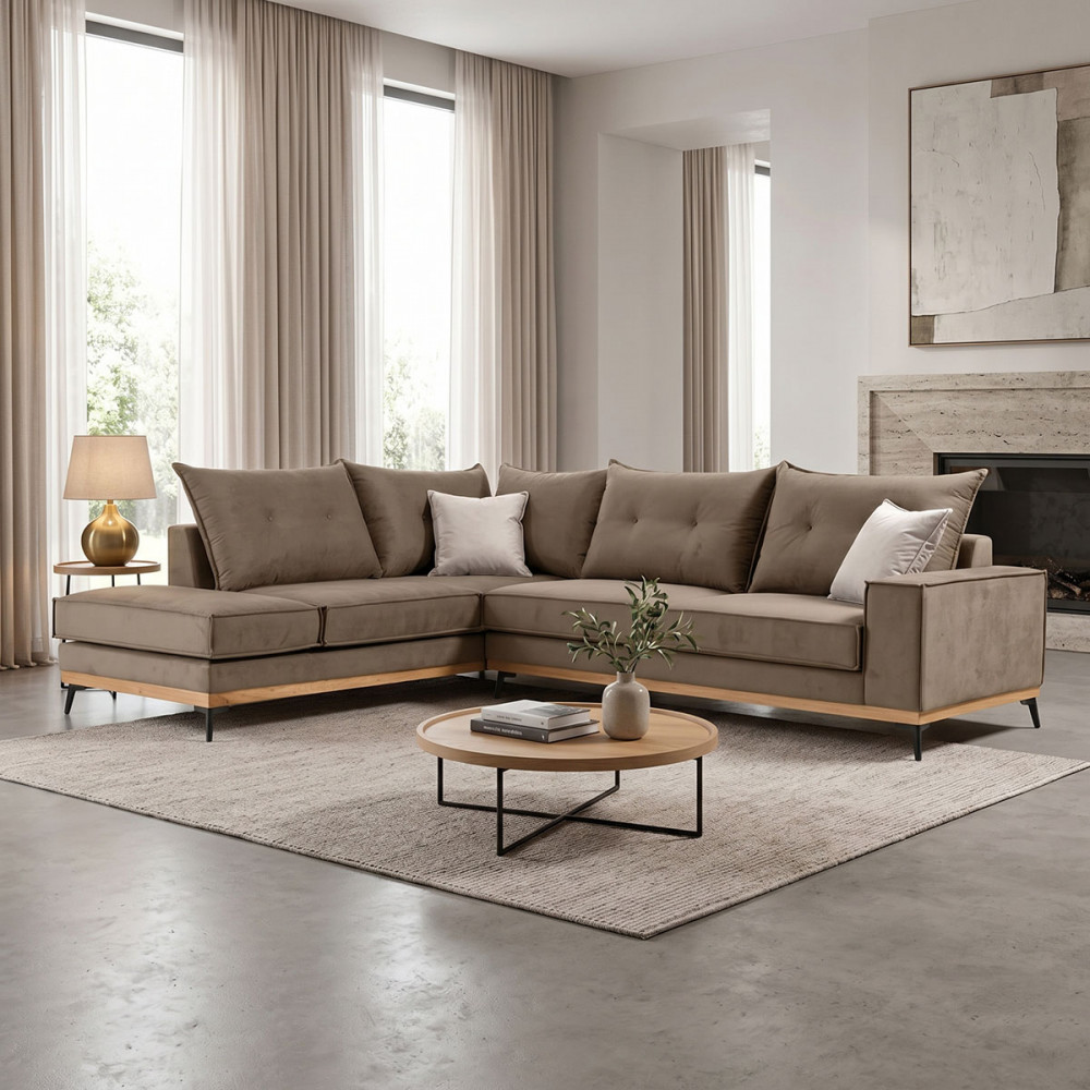 Corner sofa Luxury II pakoworld right corner fabric mocha-cream 290x235x95cm