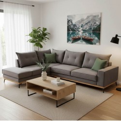 Corner sofa Luxury II pakoworld right corner fabric dark grey-dark green 290x235x95cm