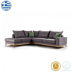 Γωνιακός καναπές δεξιά γωνία Luxury II pakoworld ύφασμα ανθρακί-κυπαρισσί 290x235x95εκ