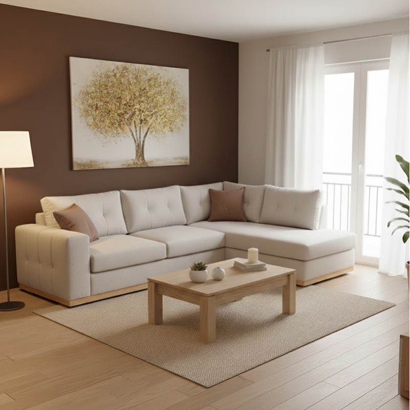 Corner sofa Boston pakoworld right corner fabric cream-mocha 280x225x90cm