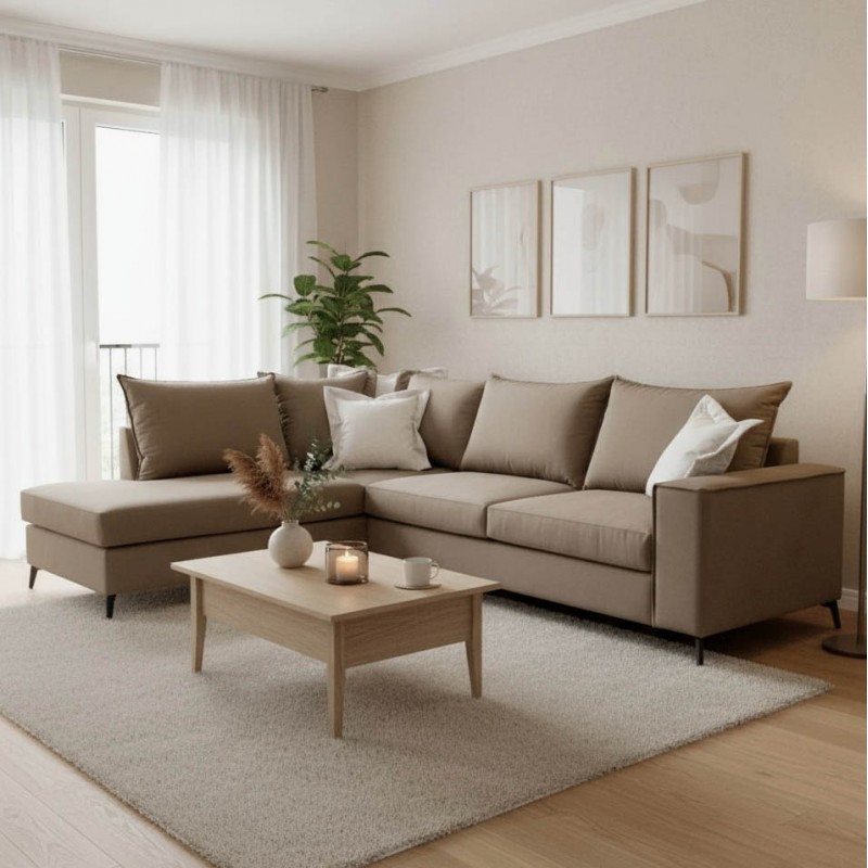 Corner sofa Boston pakoworld right corner fabric mocha-cream 290x235x95cm