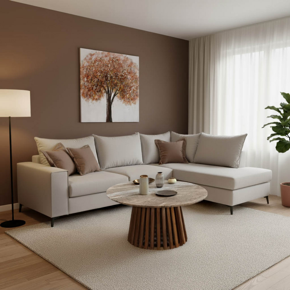 Corner sofa Romantic pakoworld left corner fabric cream-mocha 290x235x95cm