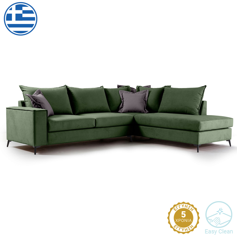 Γωνιακός καναπές αριστερή γωνία Romantic pakoworld ύφασμα κυπαρισσί-ανθρακί 290x235x95εκ